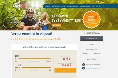 credit24 tyytyväisyystakuudellista pikavippiä 19v ikärajalla 250-3.000e nyt 24/7 netissä ja ilman vakuuksia