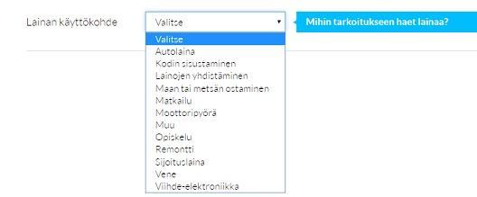 lainaaja.fi lainan käyttötarkoitus