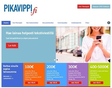 pikavippi.fi 6 kuukauden maksuohjelmalla 100-300e vippi 19v nyt myös helposti tekstiviestillä