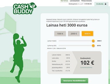 cashbuddy lainaa heti netistä 1000-3000 euroa