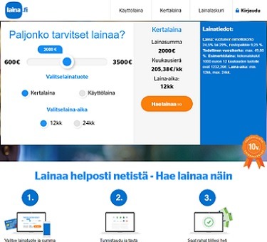 laina.fi kertalaina tai kulutusluotto verkkohakemuksella ilman liitteitä