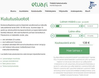 Etua.fi etsii edulliset kulutusluottotarjoukset nettihakemuksella.