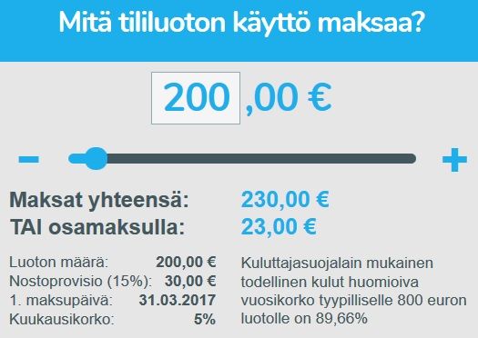 Tililuoton käyttö ei tule sinulle liian kalliiksi, sillä korko on maltillinen.