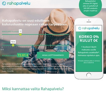 Rahapalvelu.fi on uusi ja todella halpa kulutusluotto, jossa nopeutta riittää