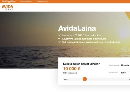 Avida Finance sähköinen laina on vakuudeton ja sitä saa jopa 30 000 euroa