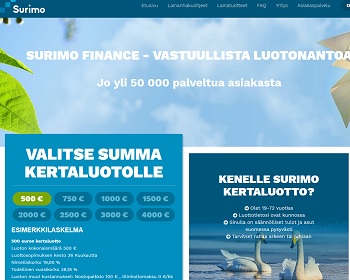 Surimo Finance kertaluotto yhtä nopea kuin pikavippi 19 v. ikärajalla.